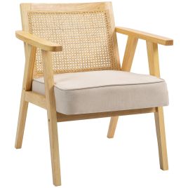 Scott Fabric Accent Chair with Rattan Back - Natural Wood