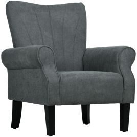 Upholstered Accent Chair with High Back Rolled Arms Wood Legs - Grey