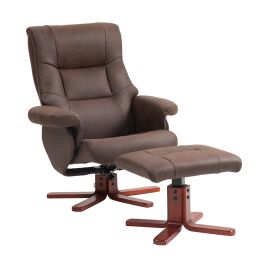 Recliner Sofa - Faux Microfibre Leather Manual Recliner Sofa with Footstool Set Dark Brown 79cm