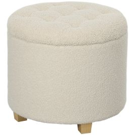 HERON 31.8L Teddy Fleece Storage Ottoman - Cream White