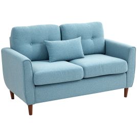2 Seat Sofa Double Sofa Loveseat Fabric Wooden Legs Tufted Design for Living Room, Dining Room, Office, Light Blue