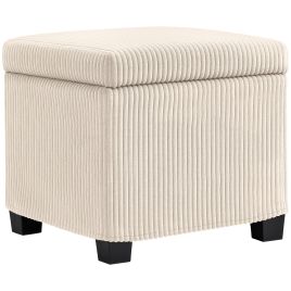 HERON Storage Ottoman Bench, Corduroy Footstool with Removable Lid and Legs, 40cm Storage Chest Box for Living Room, Bedroom, Hallway, Beige