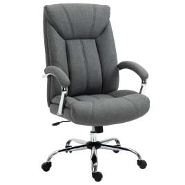 Linen Fabric Swivel Chair with Adjustable Height and Armrests - Grey