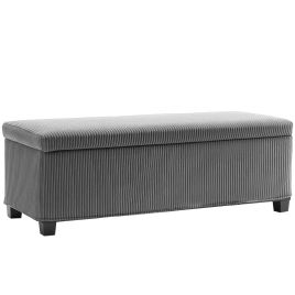 HERON Storage Ottoman Bench, Corduroy Footstool with Removable Lid and Legs, 112cm Storage Chest Box for Living Room, Bedroom, Hallway, Grey