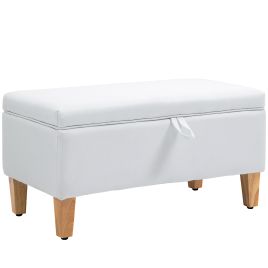 HERON Linen Storage Ottoman Padded Footstool with Rubberwood Legs for Storage Box, Bed End, Shoe Bench, Seating, Cream White