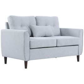 2 Seat Sofa Double Sofa Loveseat Fabric Wooden Legs Tufted Design for Living Room, Dining Room, Office, Light Grey
