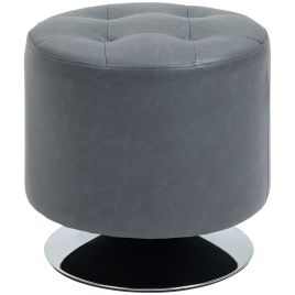 360deg Swivel Foot Stool Round PU Ottoman with Thick Sponge Padding and Solid Steel Base, Grey