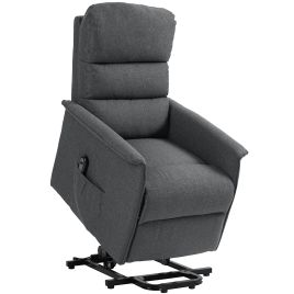 Scott Electric Lift Recliner Linen Fabric Chair with Footrest and Pockets - Dark Grey