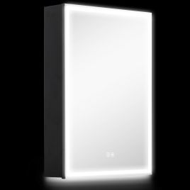 HERON Bathroom Mirror Cabinet with LED Lights and Shaver Socket, 500 x 700 mm Wall Mounted Bathroom Cabinet with Mirror, Demister Pad, Dimmer, Black