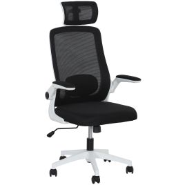 HERON Executive Office Chair, Ergonomic Mesh High Back Desk Chair with Flip-up Armrest, Adjustable Lumbar Support, Rotatable Headrest, Black