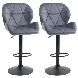 Set of 2 Upholstered Swivel Adjustable Bar Stools - Dark Grey