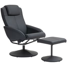 Scott Faux Leather Reclining Chair and Footstool - Black