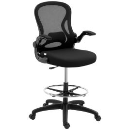 Ergonomic Mesh Standing Desk Chair with Flip-up Armrests Lumbar Support Armrests Adjustable Footrest Ring Black