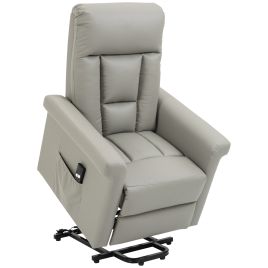 Power Lift Chair PU Leather Recliner Sofa Chair with Remote Control, Side Pocket - Grey