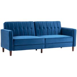 Modern Convertible Sofa Futon Velvet-Touch Tufted Couch Compact Loveseat with Adjustable Split Back, Blue
