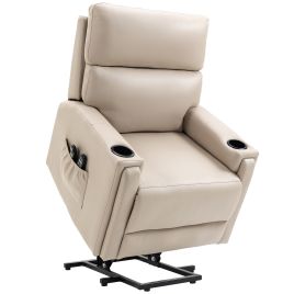 Lift Chair, Electric Riser and Recliner Chair with Vibration Massage, Heat, Cup Holders, Side Pockets, Beige