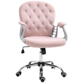 Office Chair Ergonomic 360° Swivel Diamond Tufted Home Work Velour Padded Base 5 Castor Wheels Pink