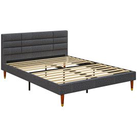 Scott Upholstered King Bed Frame with Slats - Grey