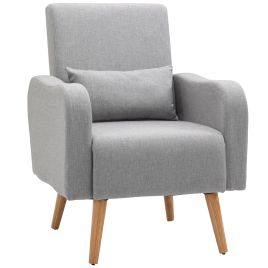Upholstered Linen-Touch Arm Club Chair with Wooden Frame - Grey