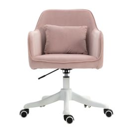 Velvet Style Office Chair with Rechargeable Electric Vibration Massage Lumbar Pillow, Wheels, Pink