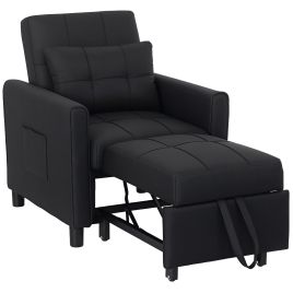 HERON Linen-Look Single Chair Bed - Black