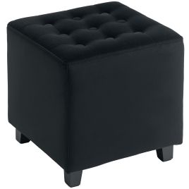 HERON Velvet-Feel Square Ottoman - Grey