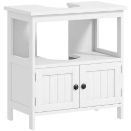 Pedestal Under Sink Cabinet with Double Doors, Modern Bathroom Vanity Storage Unit with Shelves, White