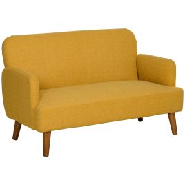 2 Seater Sofa - Velvet Feel Fabric Sofa Yellow 130cm