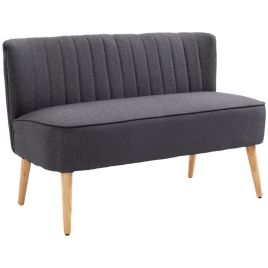 Modern Double Seat Sofa Loveseat Couch 2 Seater Compact Sofa Padded Linen Wood Leg Dark Grey