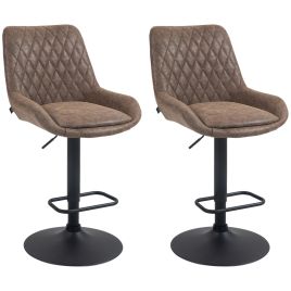 Retro Bar Stools Set of 2, Adjustable Kitchen Stool, Upholstered Bar Chairs with Back, Swivel Seat, Coffee