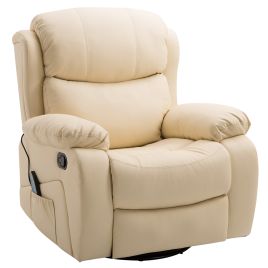 PU Leather Reclining Chair with 8 Massage Points and Heat, Manual Recliner with Swivel Base, Footrest and Remote, Beige