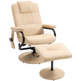 Manual Sofa Reclining Armchair PU Leather Massage Recliner Chair and Ottoman, Cream