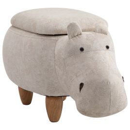 Hippo Storage Stool with Wood Frame and Padded Lid - Cream