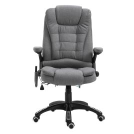 Massage Recliner Chair Heated Office Chair with Six Massage Points Linen-Feel Fabric 360° Swivel Wheels Grey