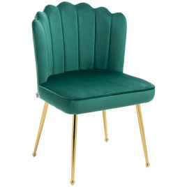 Velvet-Feel Shell Luxe Accent Chair, Glam Vanity Chair Makeup Seat, Home Bedroom Lounge with Metal Legs Comfort Padding, Green