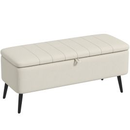 HERON Linen-Look 92 x 31cm Storage Ottoman - Cream White