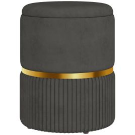 Round Ottoman Stool with Storage, Velvet-feel Fabric Upholstered Pouffe Foot Stool with Padded Seat and Hidden Space