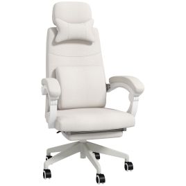 Vinsetto High Back Office Chair Reclining Computer Chair with Footrest Lumbar Support Adjustable Height Swivel Wheels White