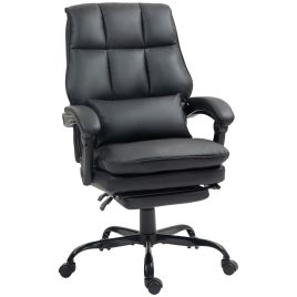 HERON Faux Leather Reclining Office Chair, with Footrest - Black