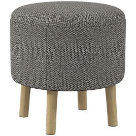 Round Ottoman Stool with Storage, Linen Fabric Upholstered Foot Stool with Padded Seat, Hidden Space and Wood Legs