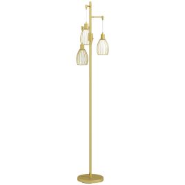 HERON 170cm Industrial 3-Light Floor Lamp, Dimmable Standing Lamp with Steel Lampshades for Living Room, Bedroom, Dinging Room, Study, Gold Tone