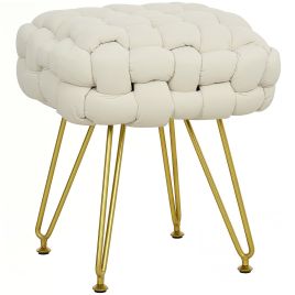 HERON Velvet-Feel Bold Woven Footstool - Cream White