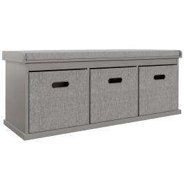 Scott Shoe Storage Bench with Cushion and 3 Fabric Drawers - Grey