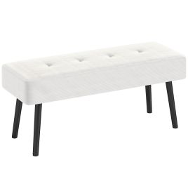 HERON End of Bed Bench, Corduroy Bedroom Bench with Thick Padding and Steel Legs, Tufted Window Seat for Entryway, Living Room, Cream White
