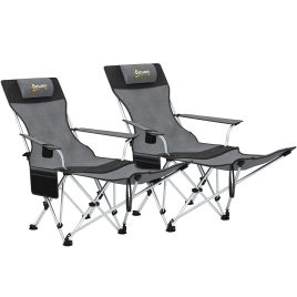 SUNVISTA Reclining Folding Camping Chairs Set of 2, Footrest, Cup Holder & Storage Bag, Grey/Black