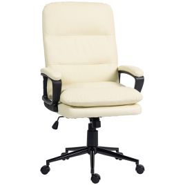 VONSETTA Office Chair, PU Leather Computer Desk Chair Office Chair with Adjustable Height and Swivel Rolling Wheels for Work Study, Cream White