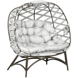 SUNVISTA 2 Seater Egg Chair Outdoor, Folding Weave Garden Furniture Chair with Cushion, Cup Pockets - Light Grey