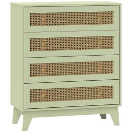 LAKEWOOD Green Rattan Chest of Drawers - Medium-sized, 4 Drawers