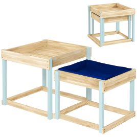 AIVAGO 2 PCS Wooden Outdoor Sand and Water Play Tables with Bottom Liner for Kids Aged 3-8 Years Old, Natural Wood Finish
