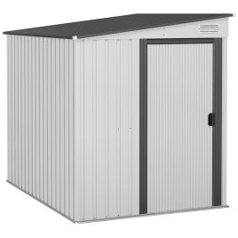 5 x 7FT Galvanised Metal Shed with Foundation, Lean to Tool Garden Shed with Sliding Doors and 2 Vents, White